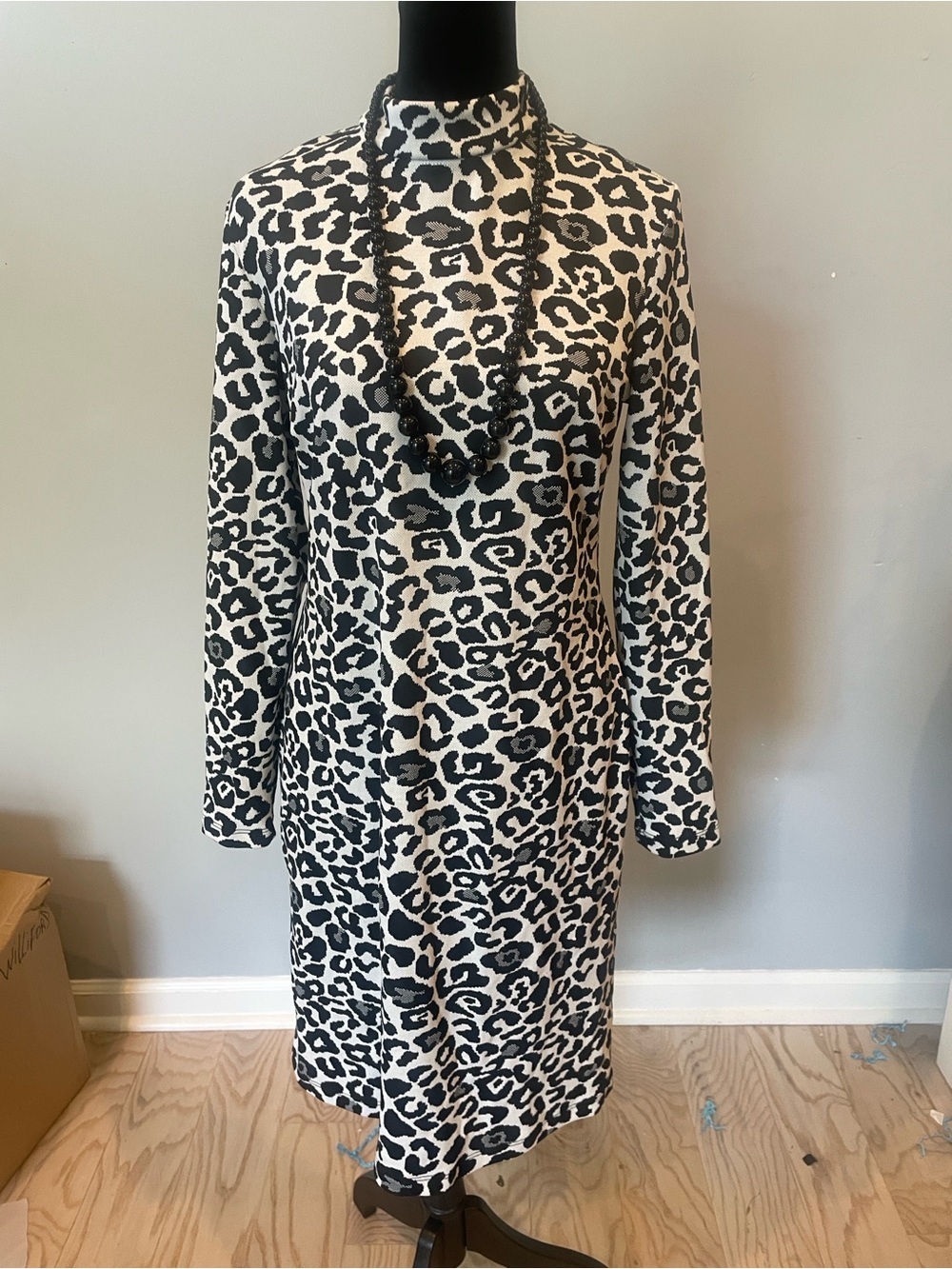 Tribal Black and White Leopard Print Midi Dress